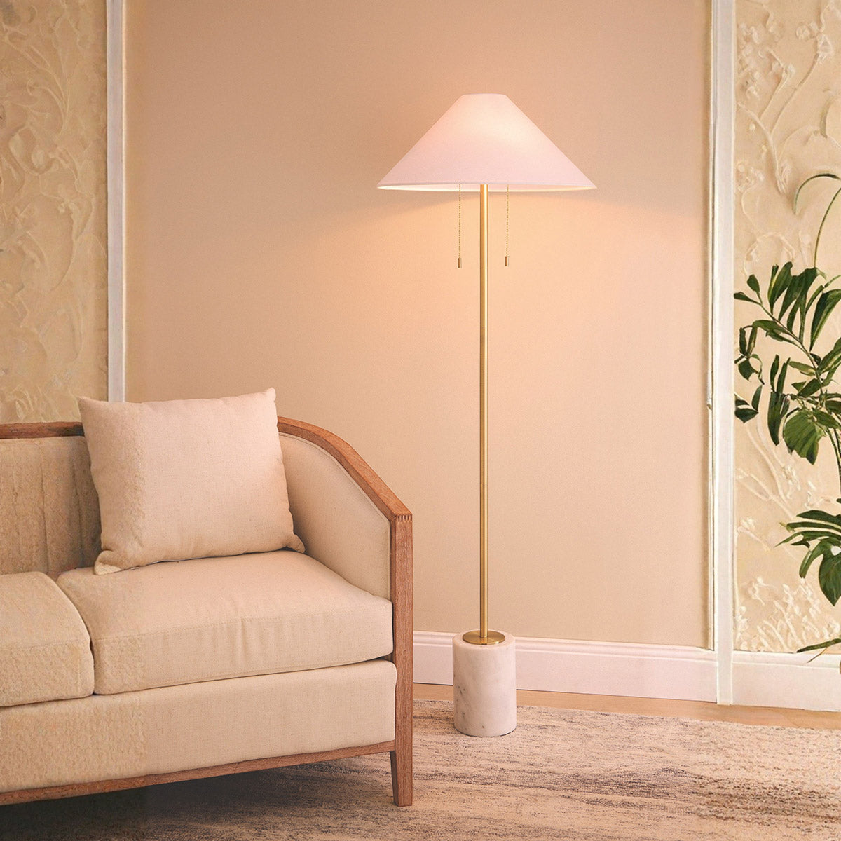 Tillie Floor Lamp (White & Brass)
