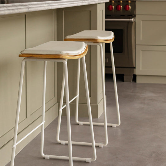 Hendrix Backless Bar Stool (Oak, White Leather)