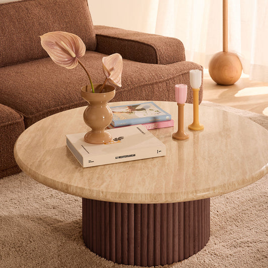 Cosmos Coffee Table (Walnut, Travertine, 100cm)