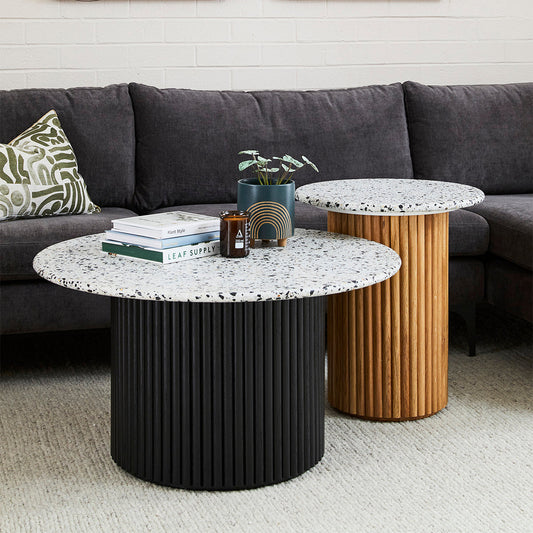 Cosmos Coffee Table (Black, Terrazzo, 85cm)