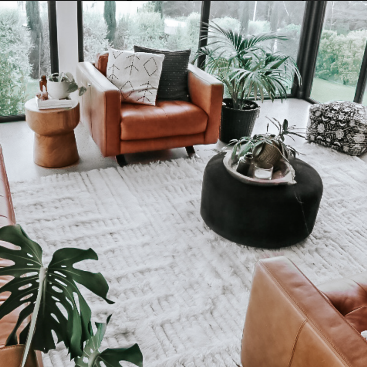 Maya Geometric Pattern Berber Wool Shag Rug