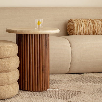Cosmos Travertine Side Table (Walnut, Travertine)