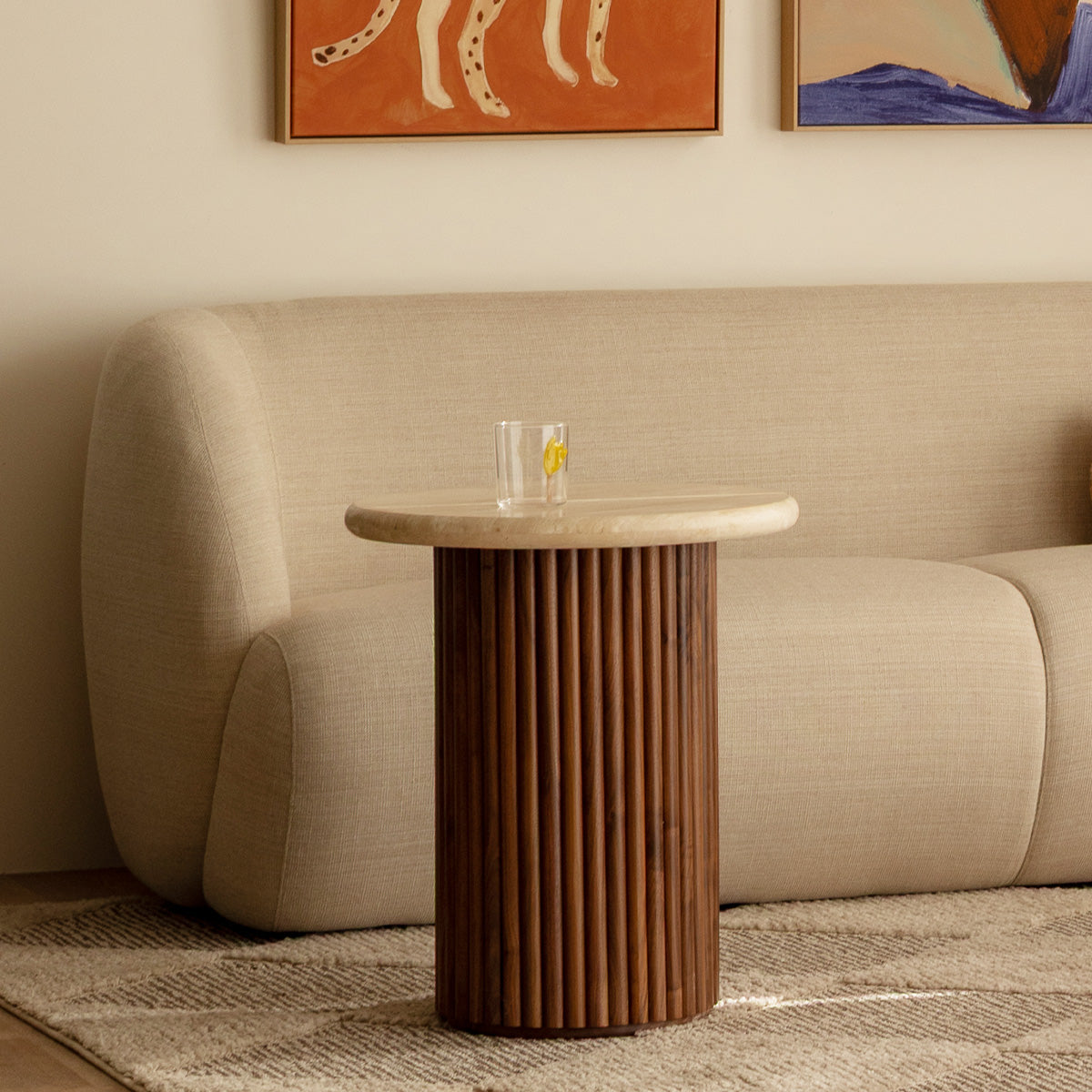 Cosmos Travertine Side Table (Walnut, Travertine)