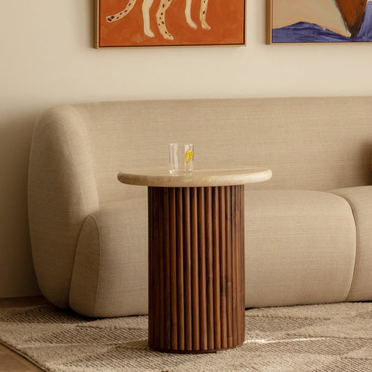 Cosmos Travertine Side Table (Walnut, Travertine)