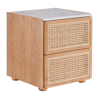 Delta Marble Rattan Bedside Table