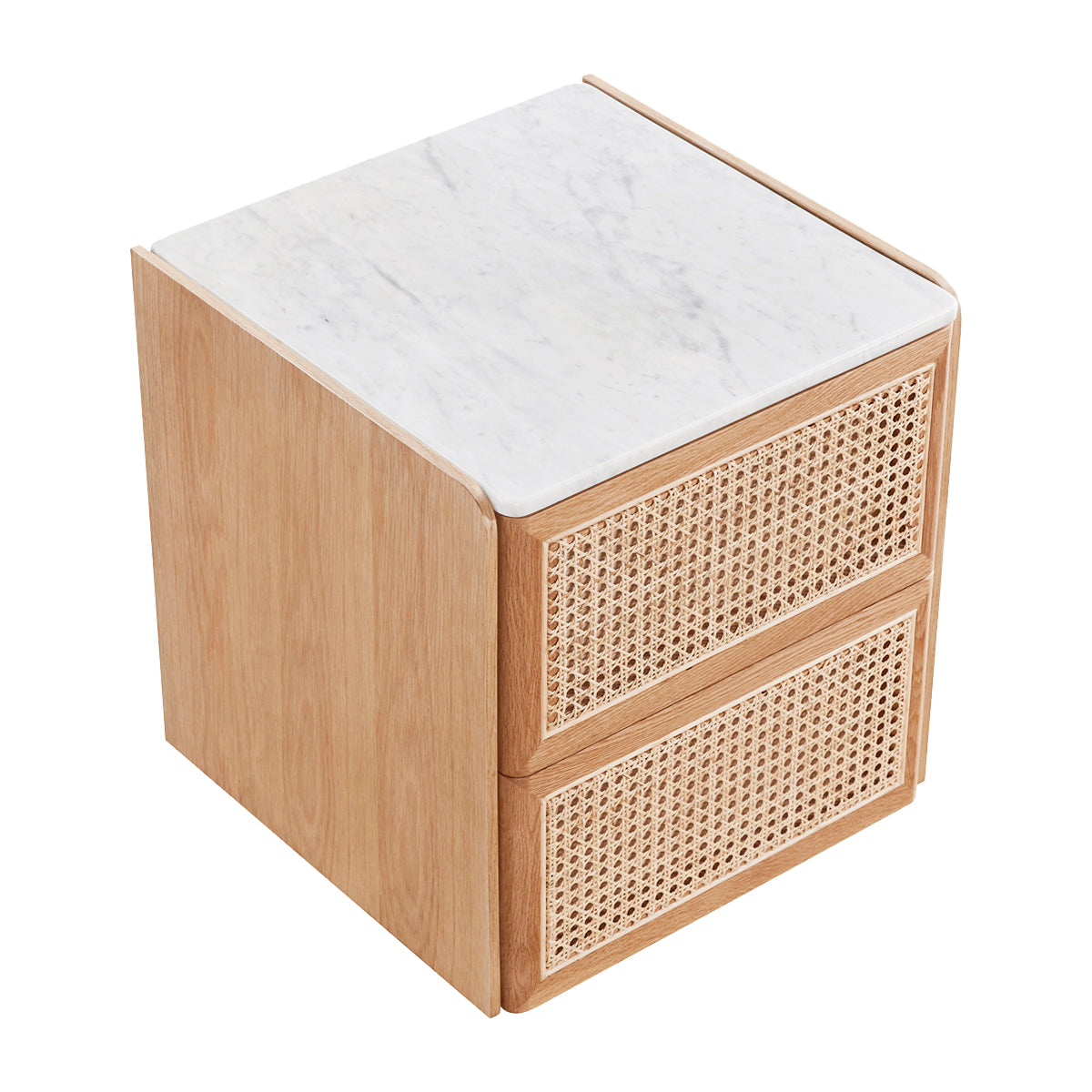 Delta Marble Rattan Bedside Table