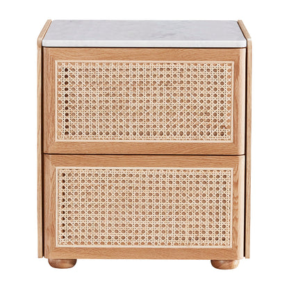 Delta Marble Rattan Bedside Table