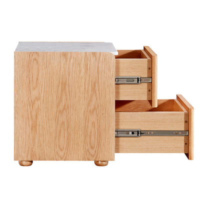 Delta Marble Rattan Bedside Table