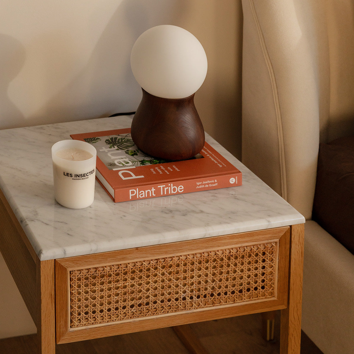 Avalon Marble Rattan Bedside Table