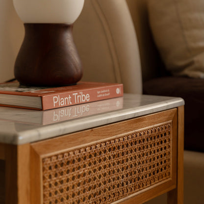 Avalon Marble Rattan Bedside Table