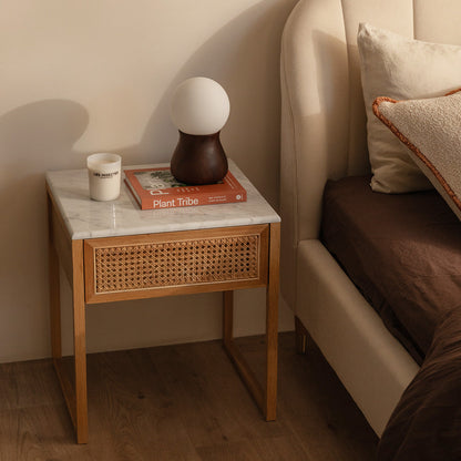Avalon Marble Rattan Bedside Table