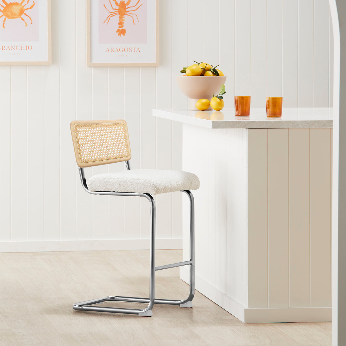 Blake Rattan Boucle Bar Stool