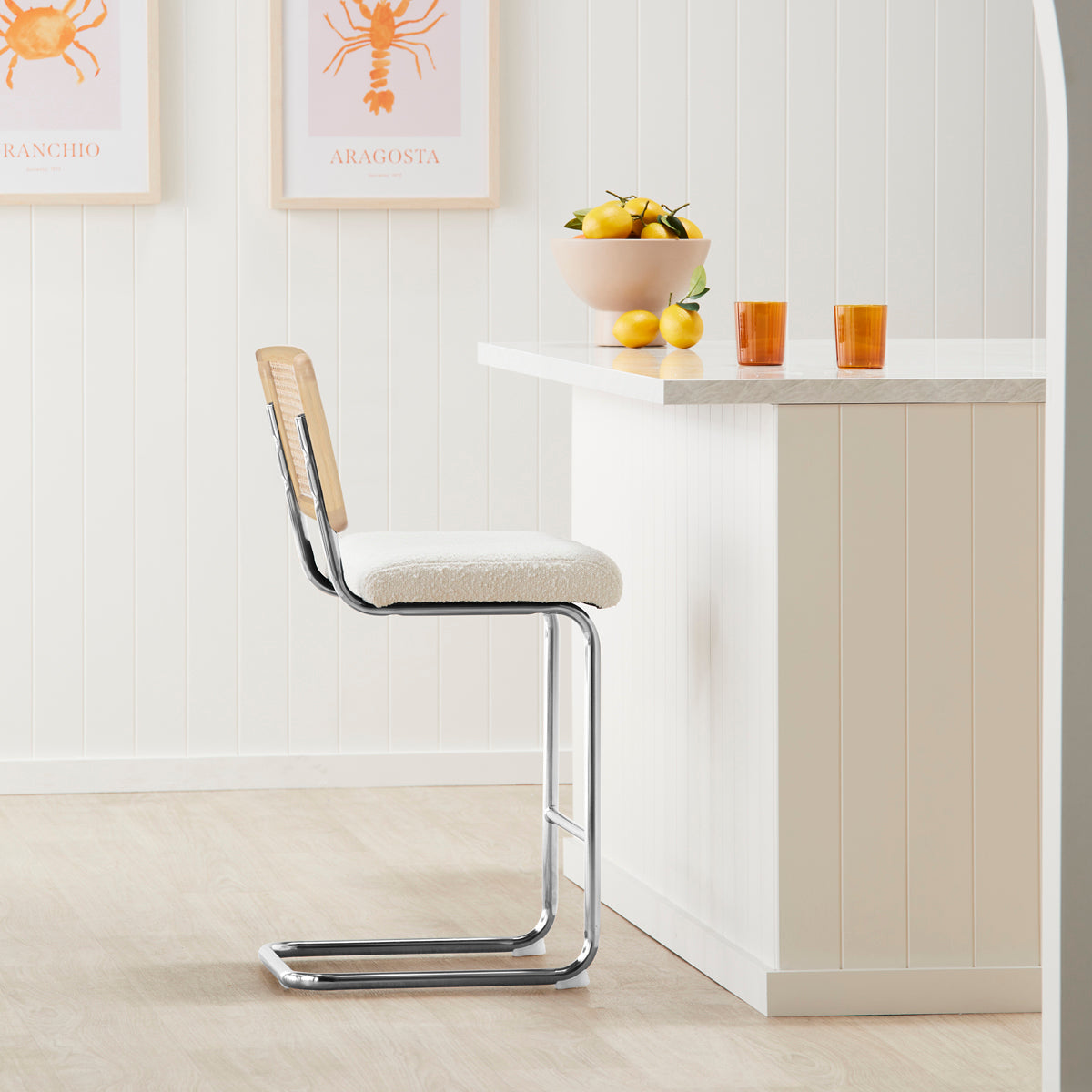 Blake Rattan Boucle Bar Stool