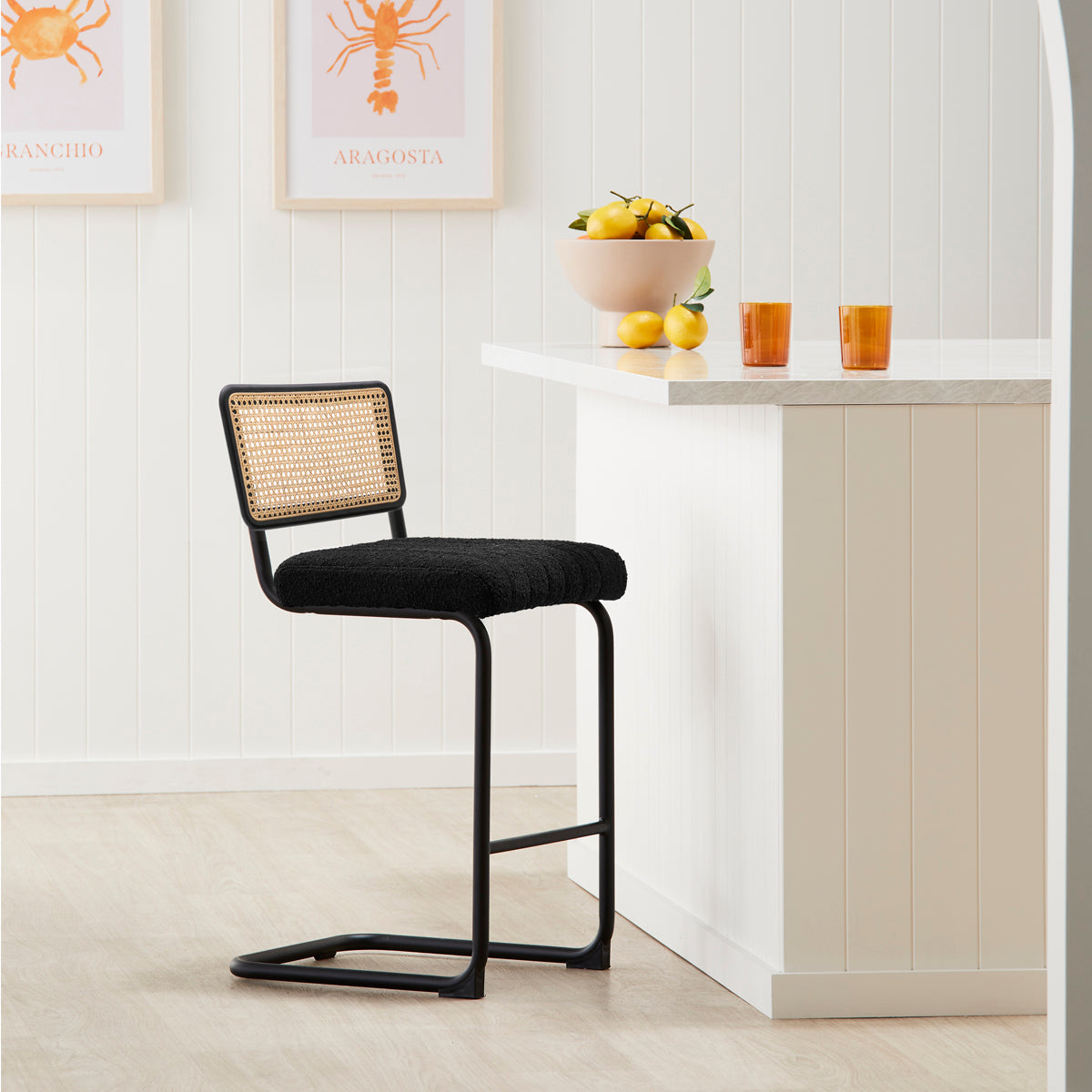 Blake Rattan Boucle Bar Stool