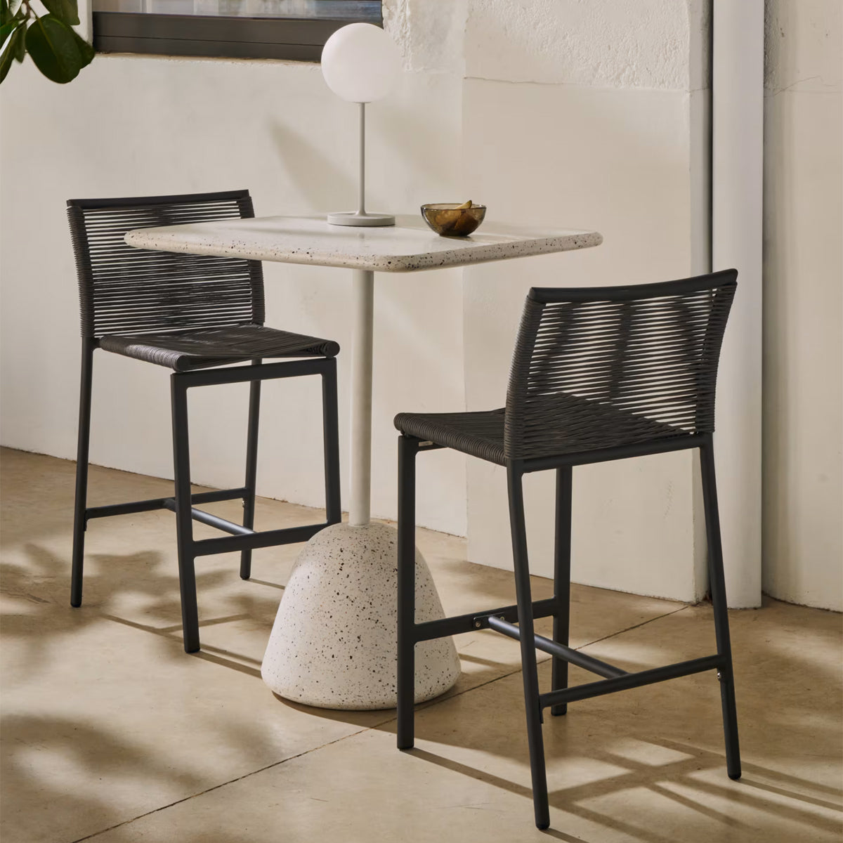 Saura Square Outdoor High Bar Table (White, Terrazzo)