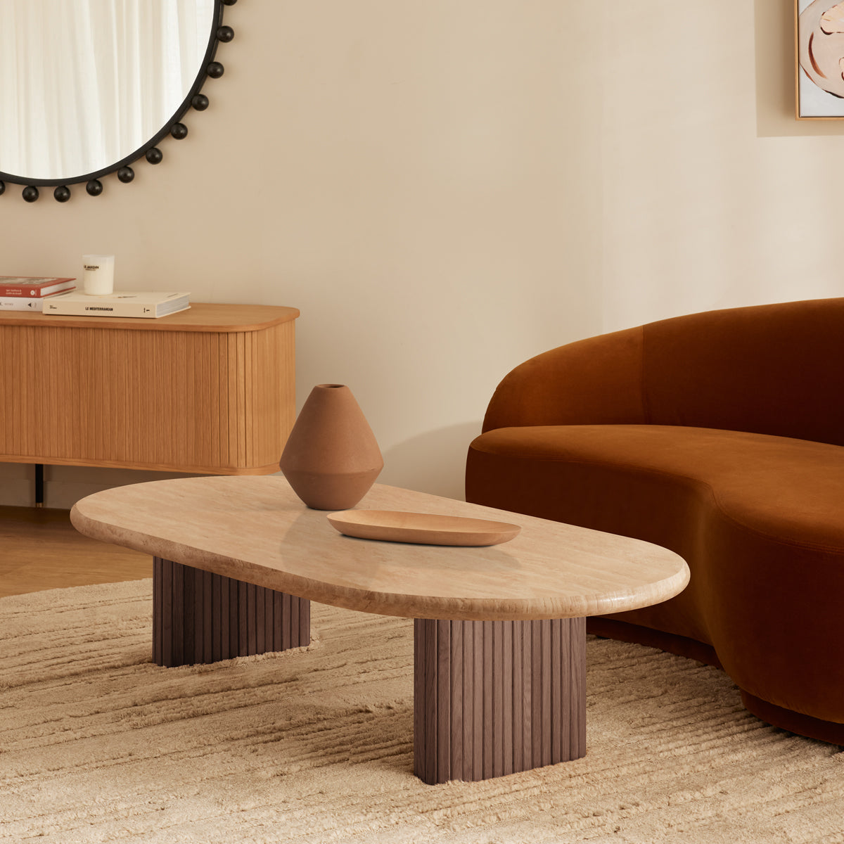 Noir Oval Coffee Table (Travertine)