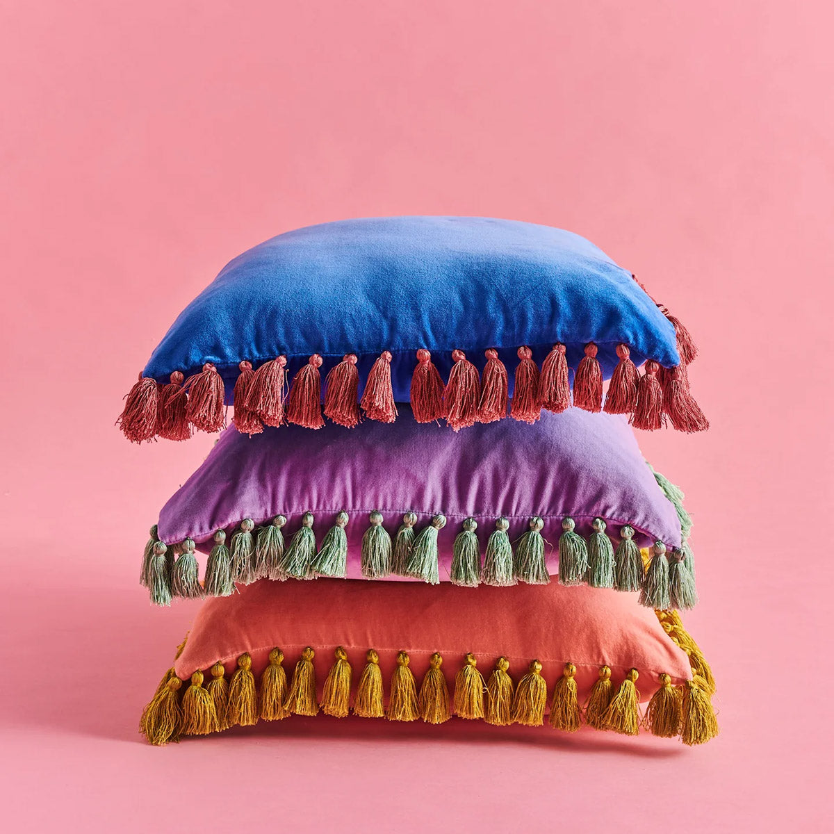 Citron Rose Velvet Tassel Cushion