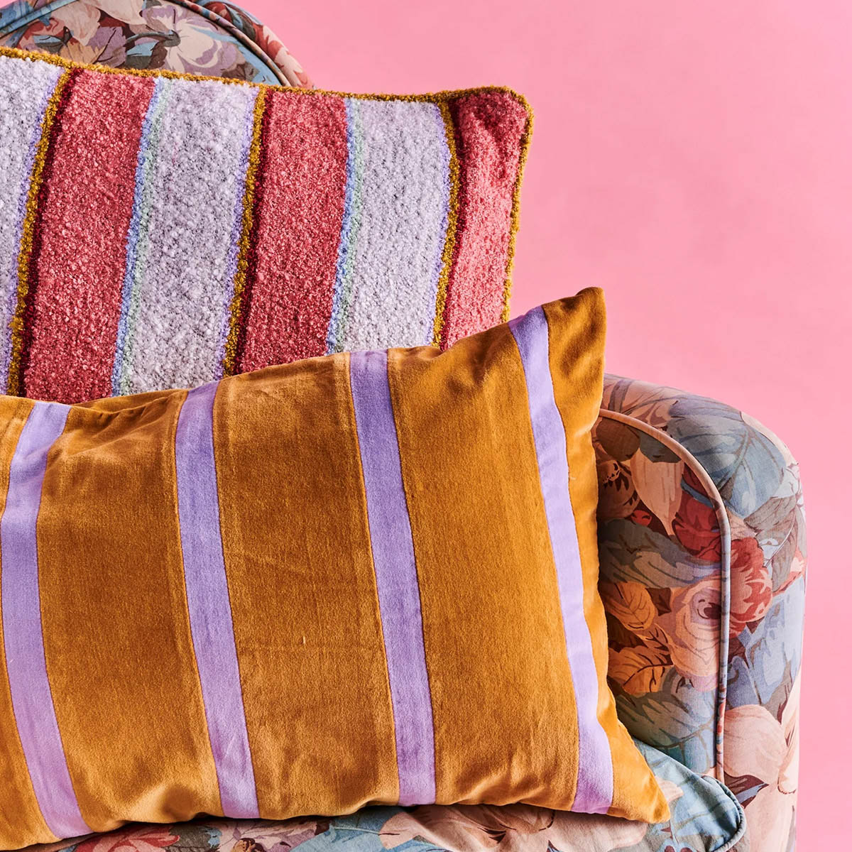 Pecan Pie Stripe Velvet Rectangle Cushion