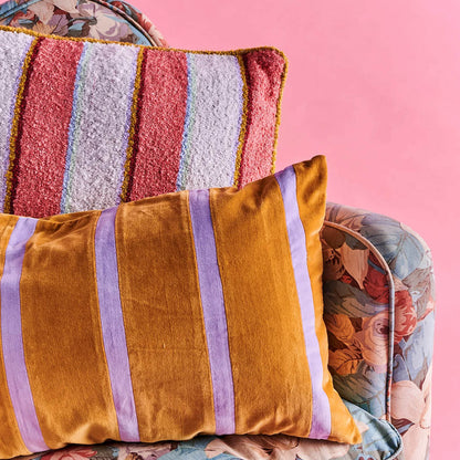 Pecan Pie Stripe Velvet Rectangle Cushion