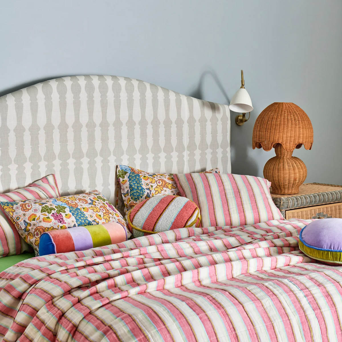 Rose Water Stripe Boucle Pea Cushion