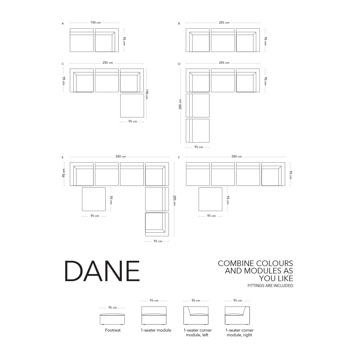Dane 1 Seater Left Chaise Modular Sofa