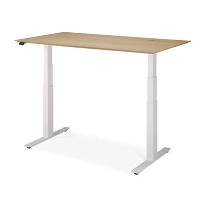 Bok Rectangle Adjustable Desk with Cable management EU (Oak, White, 140cm)