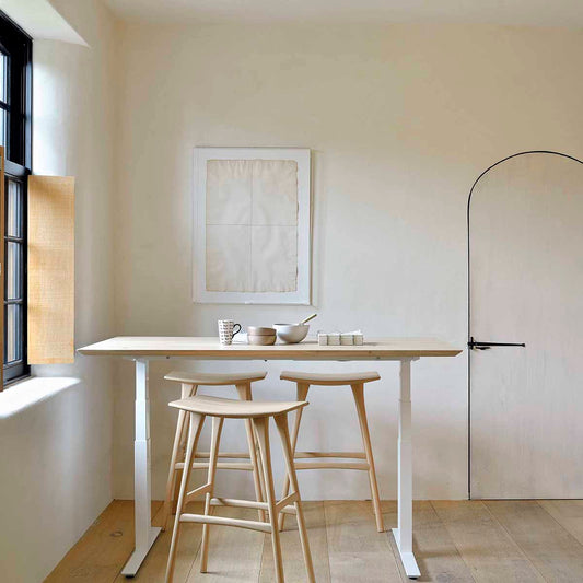 Bok Rectangle Adjustable Desk with Cable management EU (Oak, White, 140cm)