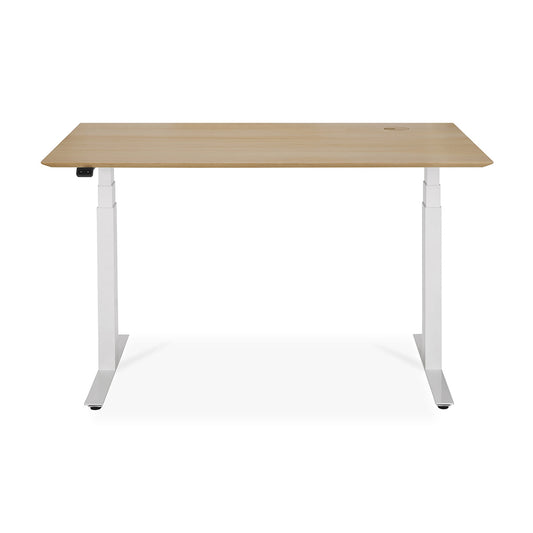 Bok Rectangle Adjustable Desk with Cable management UK (Oak, White, 140cm)