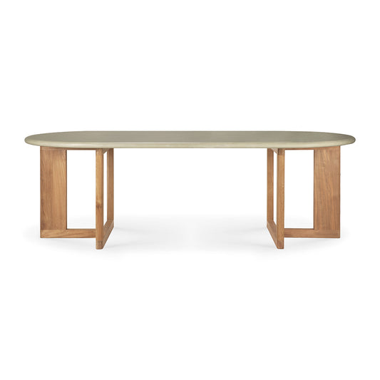 Trestle Concrete Outdoor Dining Table (Teak, LIght Grey)