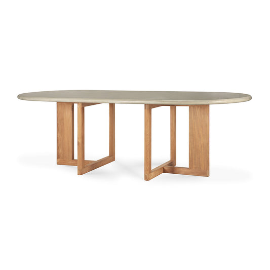 Trestle Concrete Outdoor Dining Table (Teak, LIght Grey)