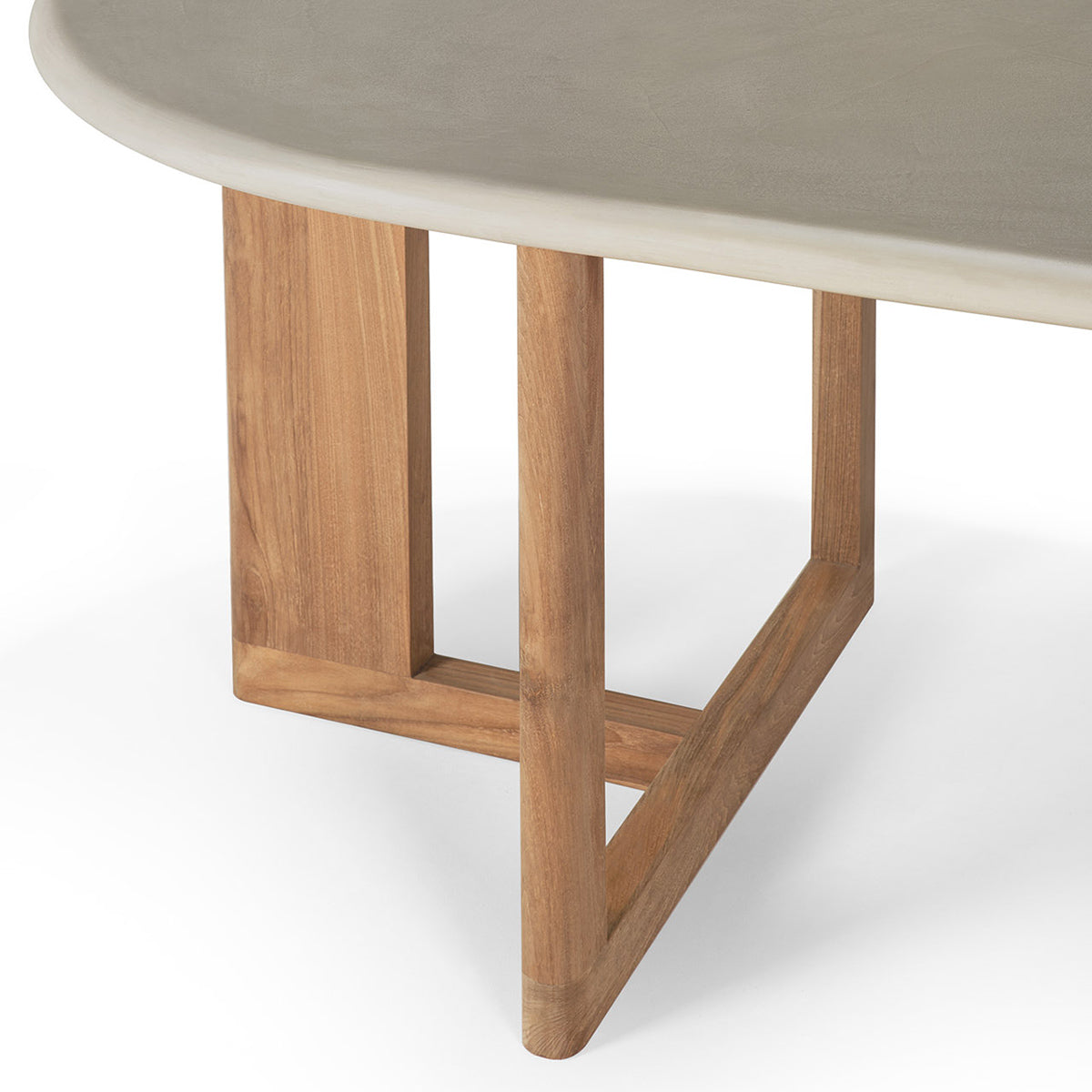 Trestle Concrete Outdoor Dining Table (Teak, LIght Grey)