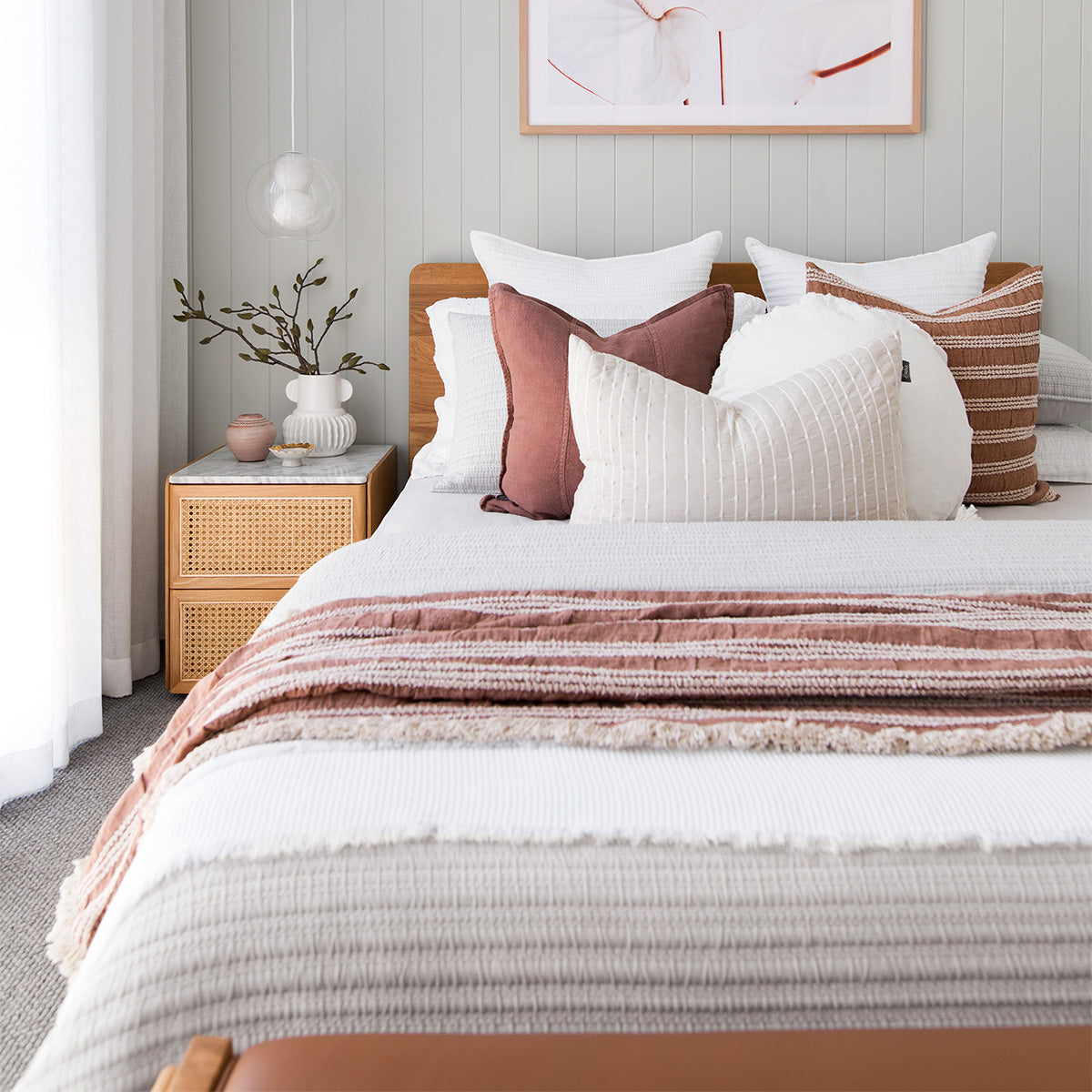 Delta Marble Rattan Bedside Table