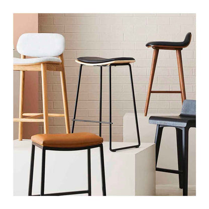 Hendrix Backless Bar Stool (Oak, Black Leather)
