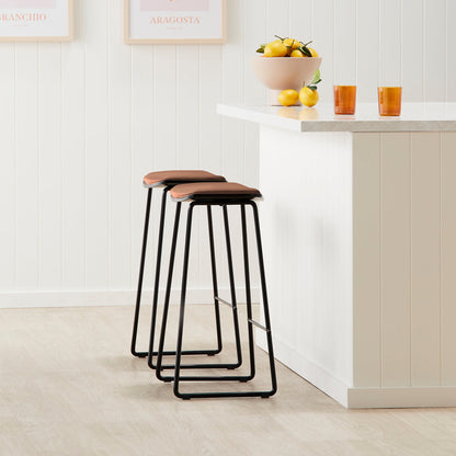 Hendrix Backless Bar Stool (Black, Tan Leatherette)