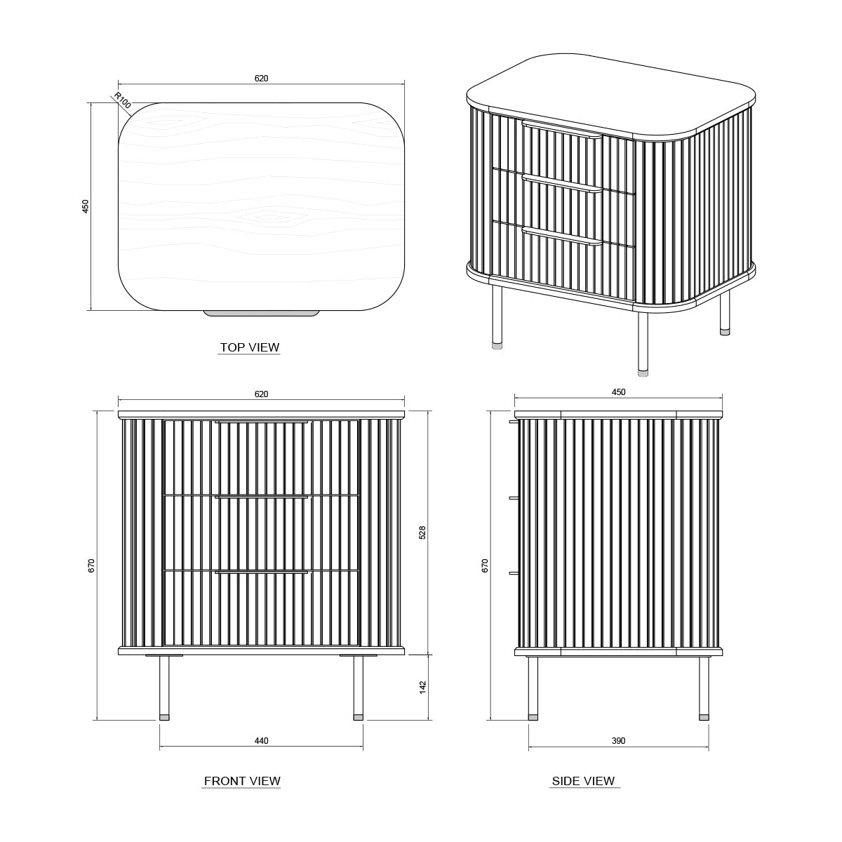 Rio 3 Drawers Bedside Table