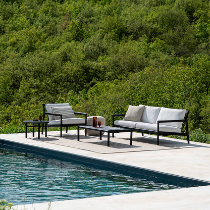 Jack Outdoor Fabric Lounge Chair (Teak Black, Off White)