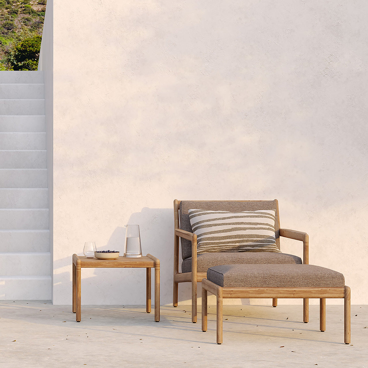 Jack Outdoor Fabric Footstool (Teak, Mocha)