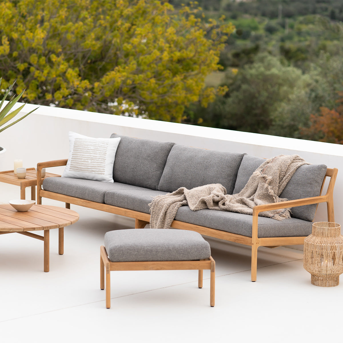 Jack Outdoor Fabric Footstool (Teak, Mocha)