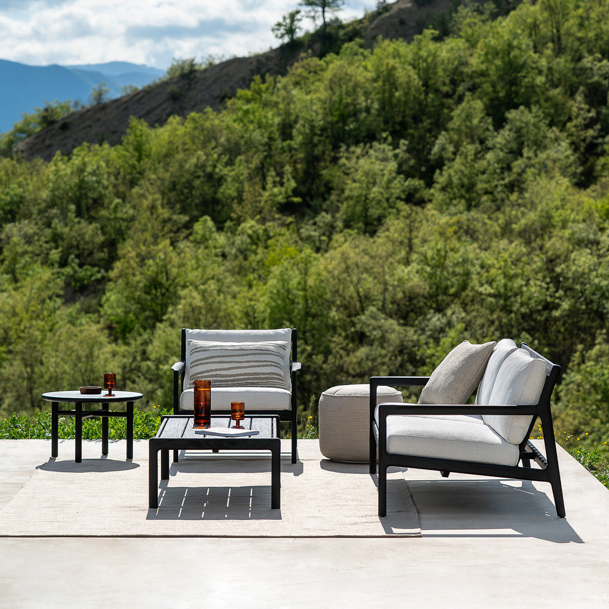 Jack Outdoor Fabric Footstool (Teak, Natural)