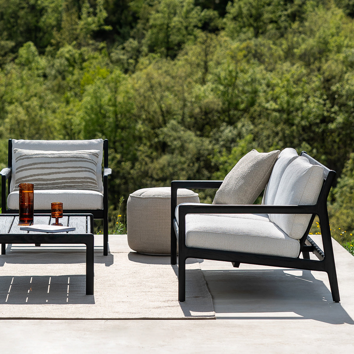 Jack Outdoor Fabric Footstool (Teak, Natural)