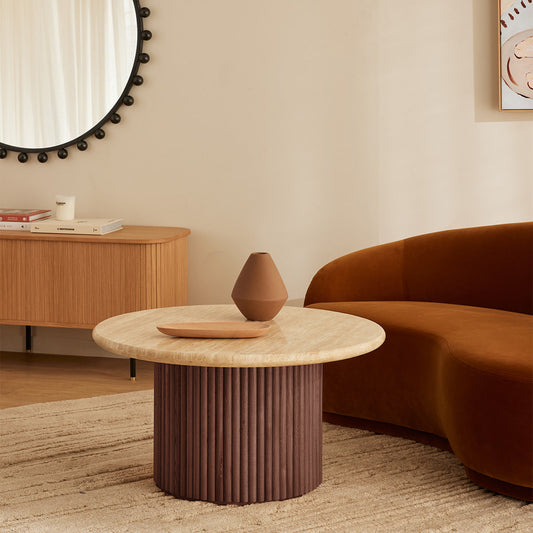 Cosmos Coffee Table (Walnut, Travertine, 85cm)