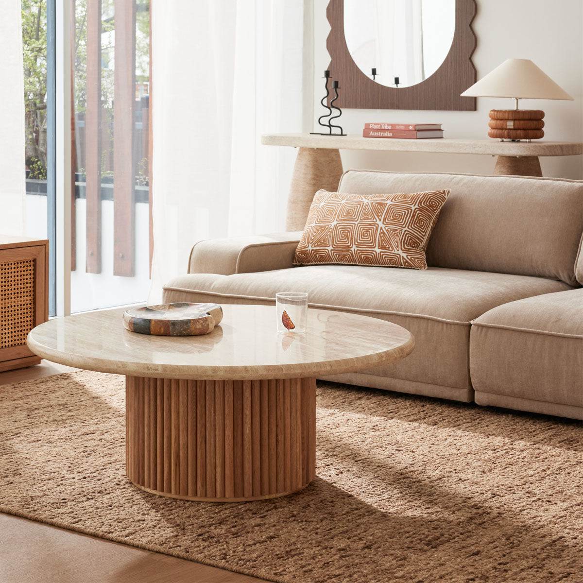 Cosmos Coffee Table (Oak, Travertine, 100cm)