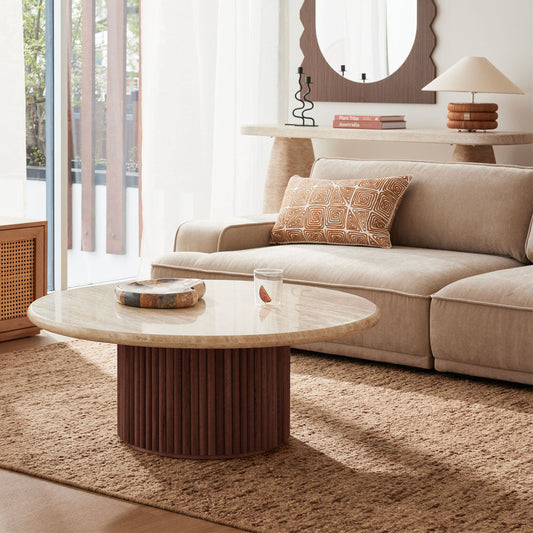 Cosmos Coffee Table (Walnut, Travertine, 100cm)