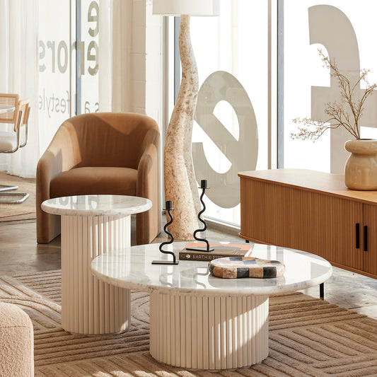 Cosmos Coffee Table (White Oak, Carrara Marble, 100cm)