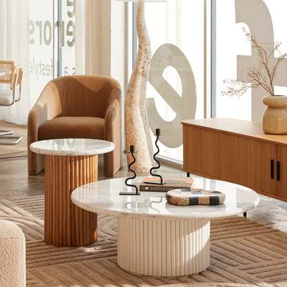 Cosmos Coffee Table (White Oak, Carrara Marble, 100cm)