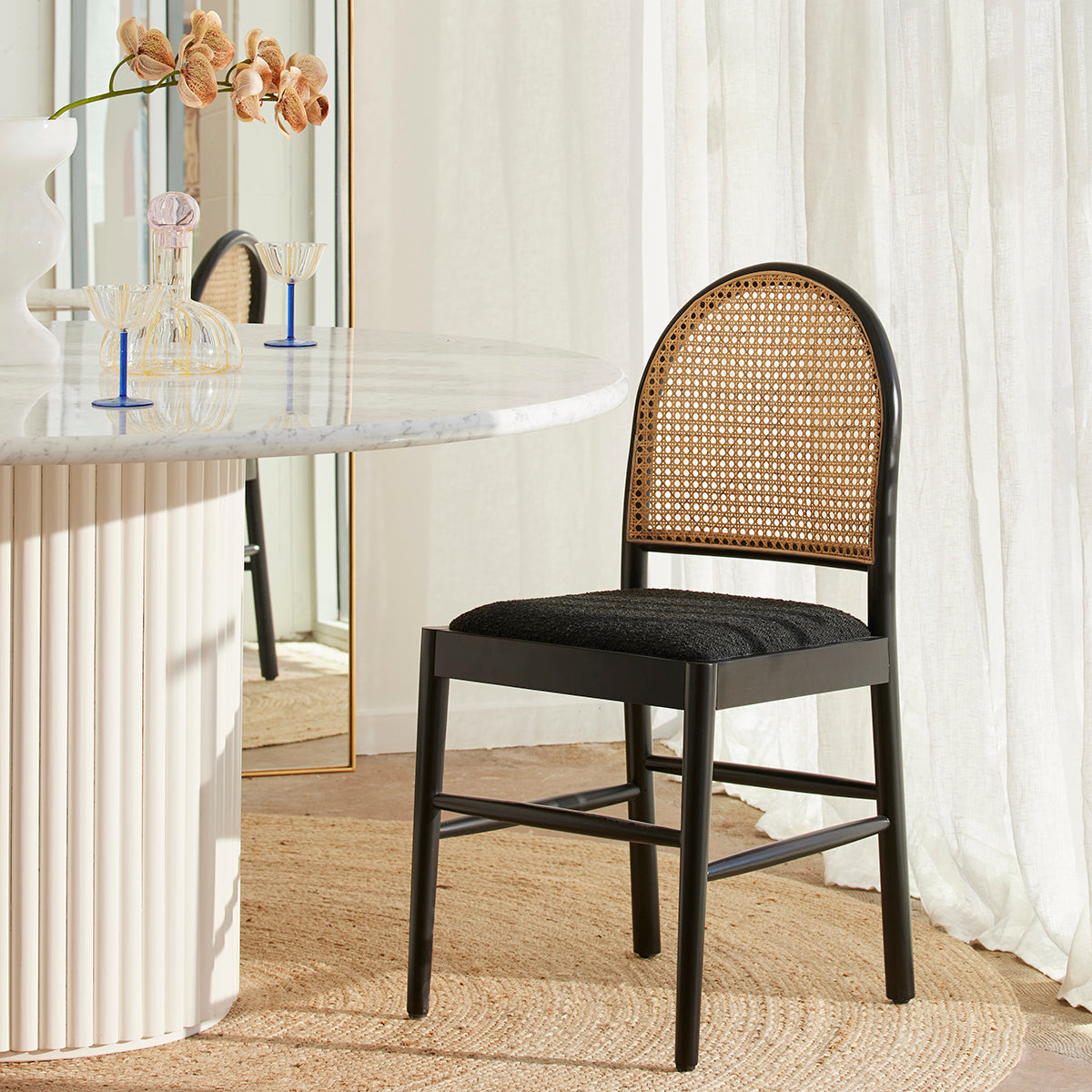 Capri Rattan Boucle Arch Dining Chair