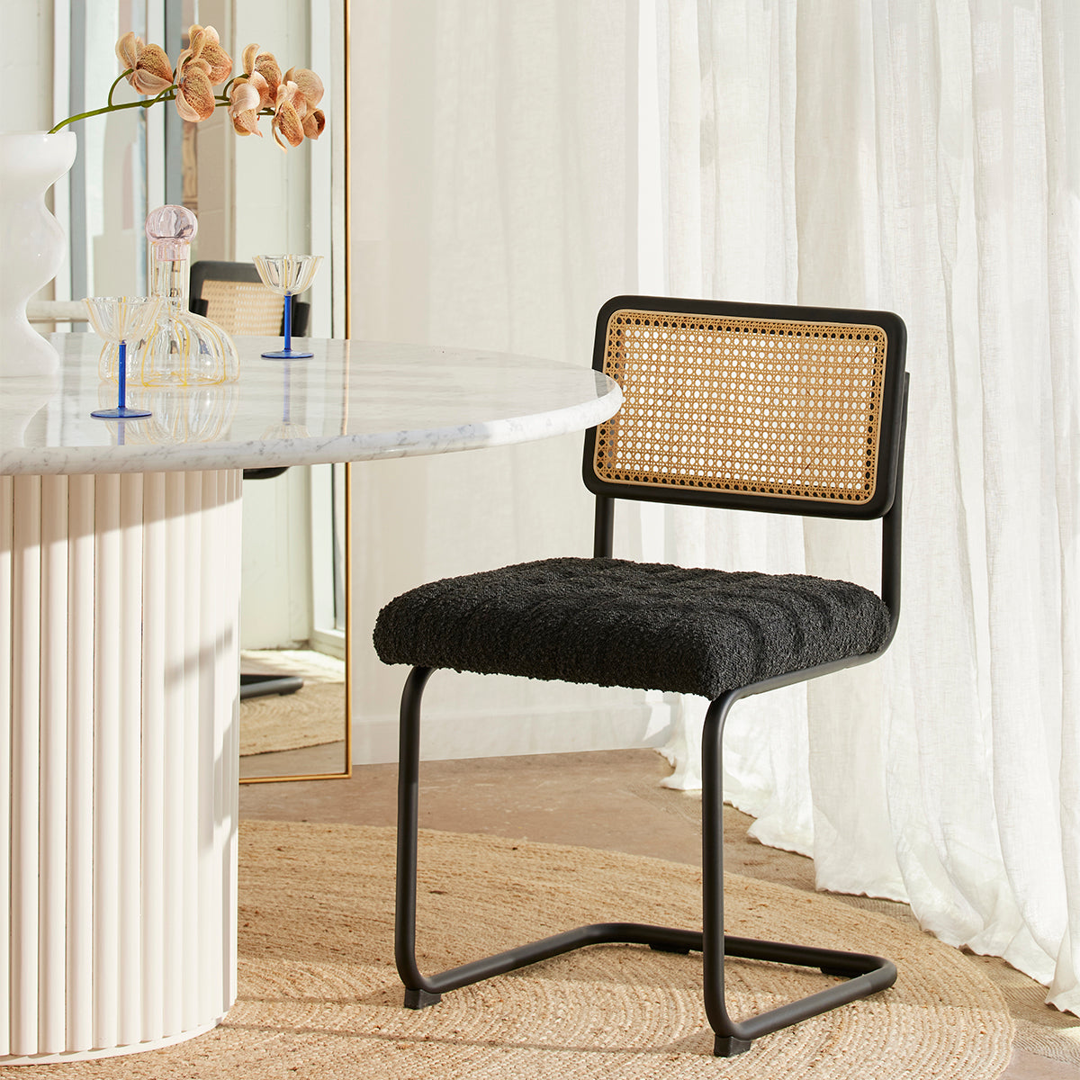 Blake Rattan Boucle Dining Chair