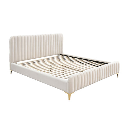 Naomi Velvet King Bed (Cream)