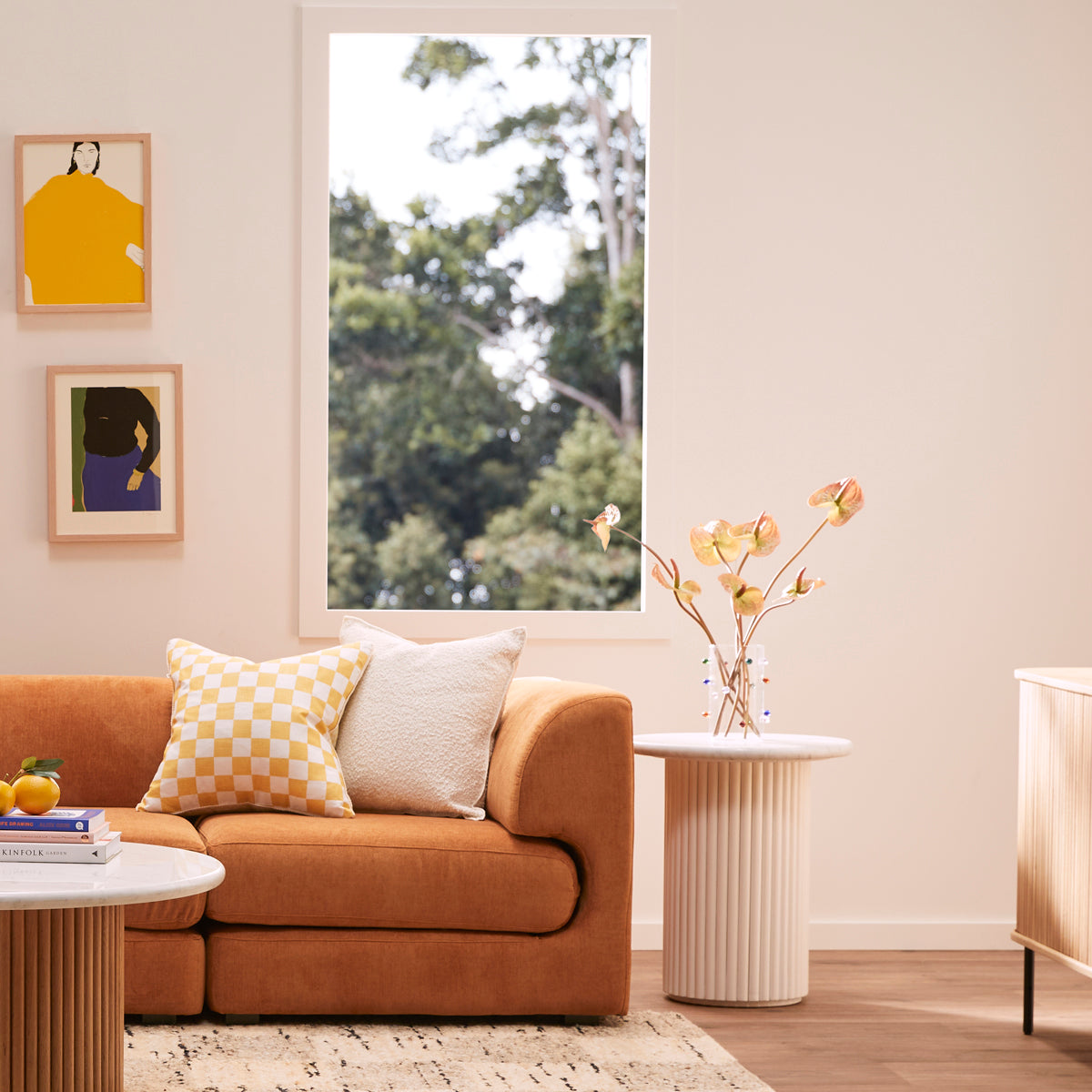 Cosmos Side Table (White Oak, Carrara Marble)