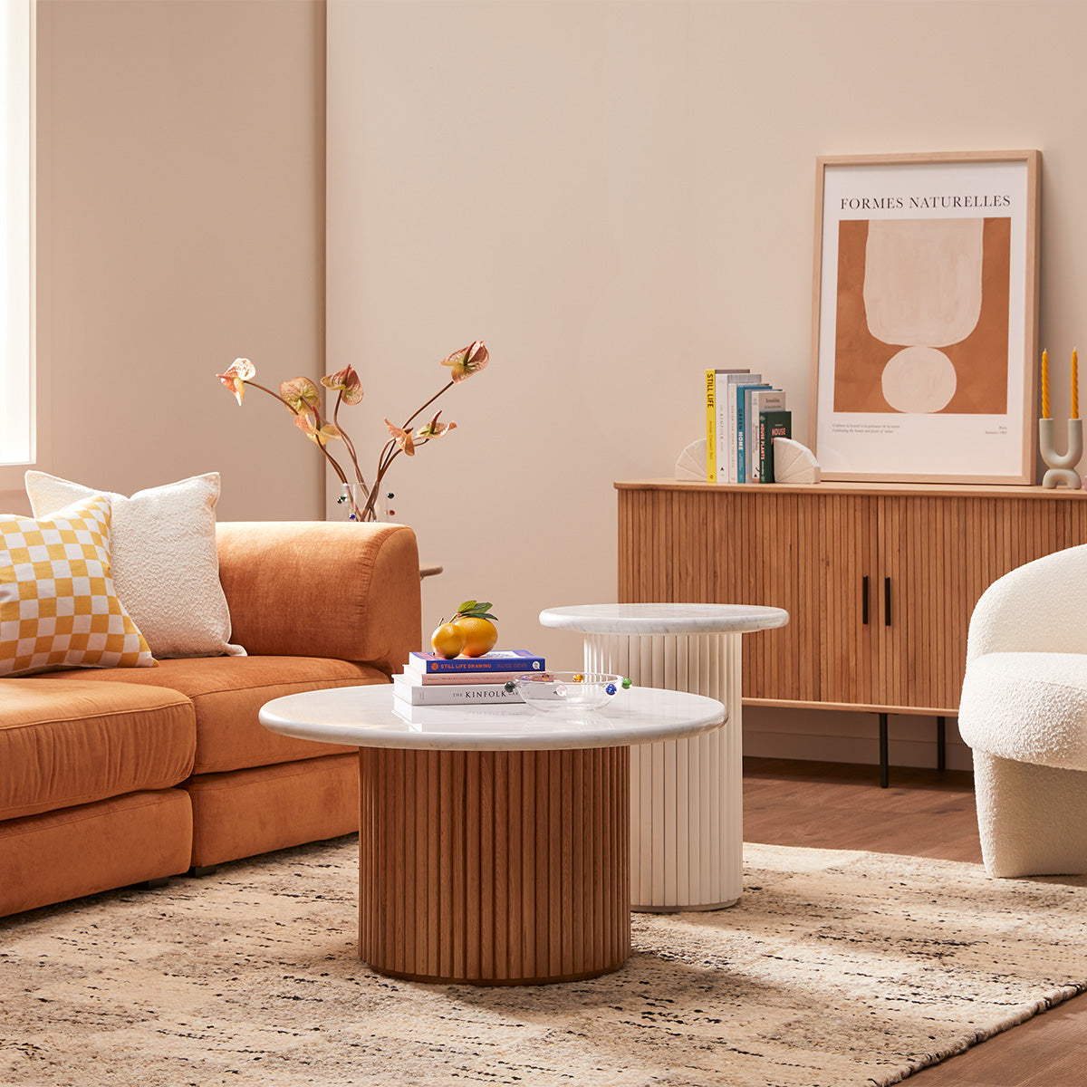 Cosmos Side Table (White Oak, Carrara Marble)